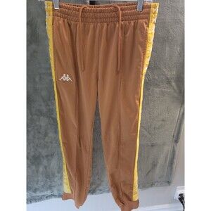 Kappa Track Pants Men's Medium Brown Yellow Logo Tape Zip Ankle Joggers
